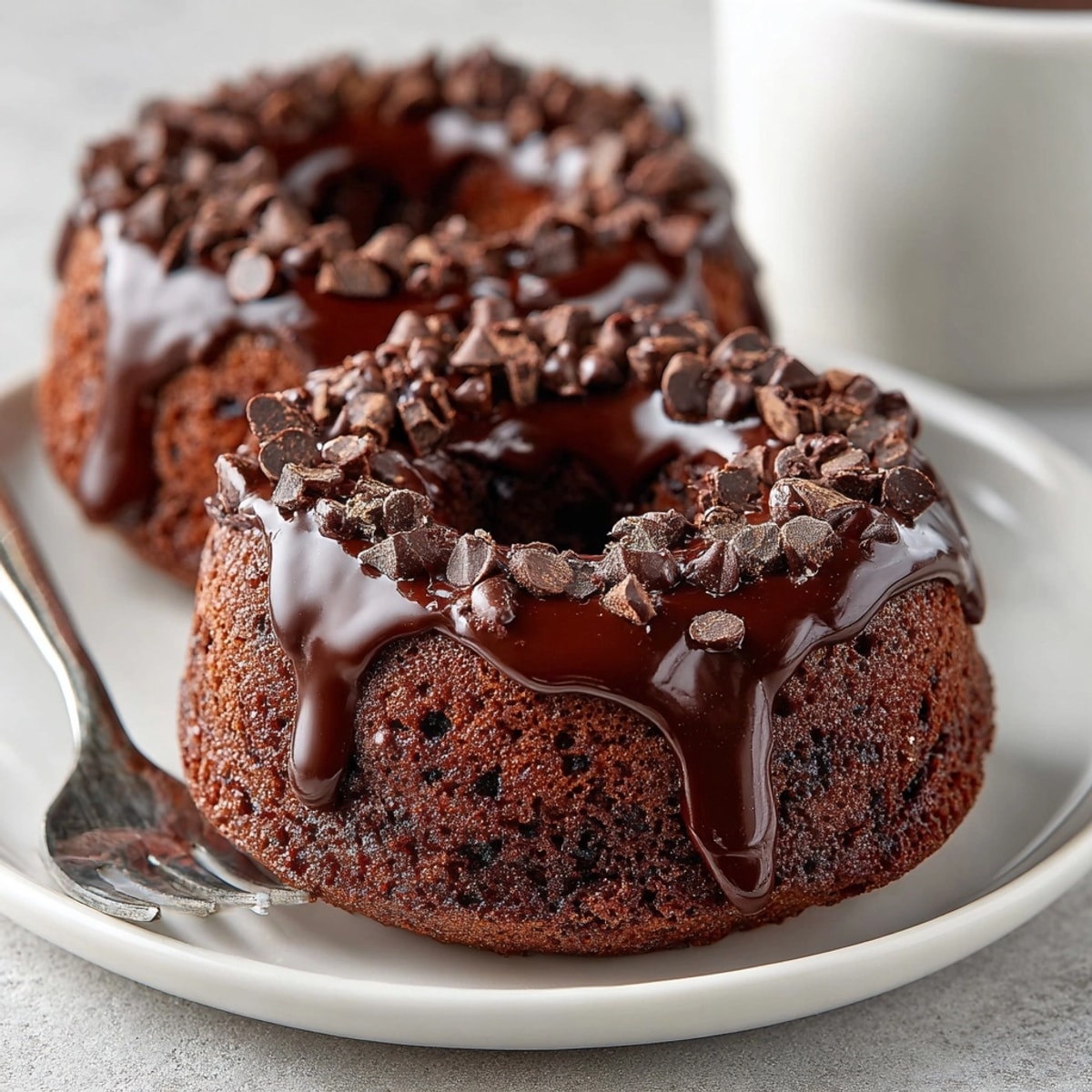 Delicious, moist, double chocolate chip mini bundt cakes perfect for snacking or dessert.