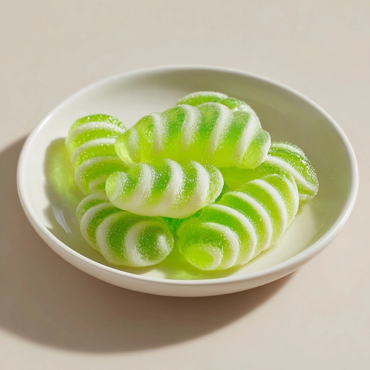 Easy to make Glow-in-the-Dark Jello Worms served on a platter, glowing under blacklight.