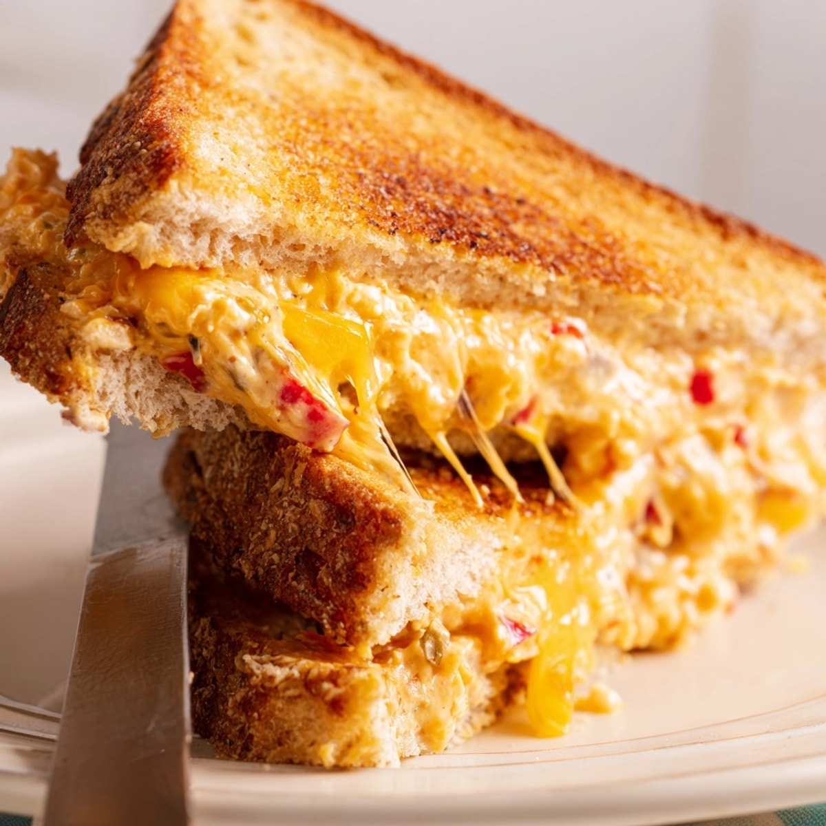 Buttery Pimento Cheese-Stuffed Grilled Cheese, a Southern-inspired comfort food classic served warm.