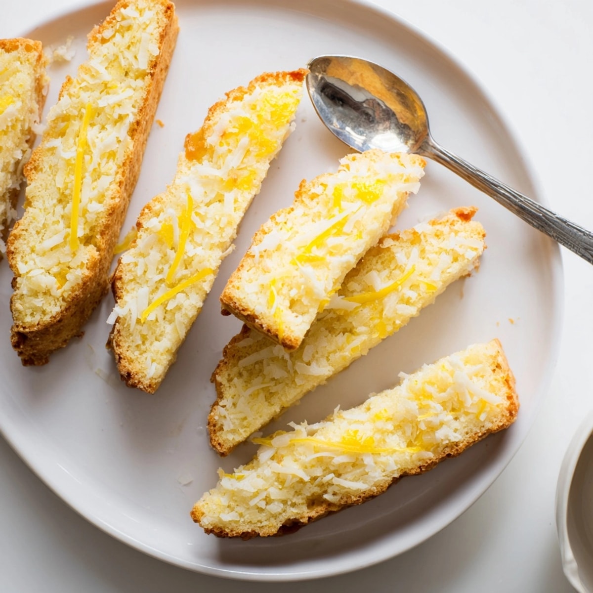 A batch of fragrant Ricotta Lemon Coconut Biscotti, ready to enjoy with hot coffee.