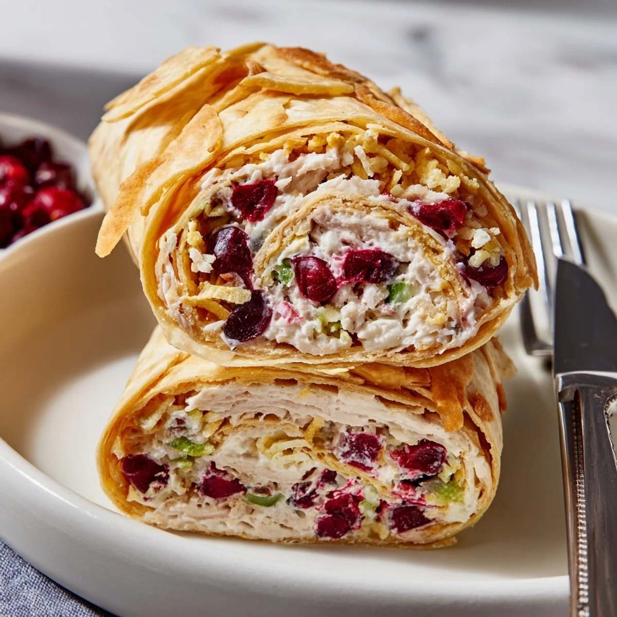Cranberry Jalapeño Dip Crunch Wraps served warm with crispy edges and colorful filling.