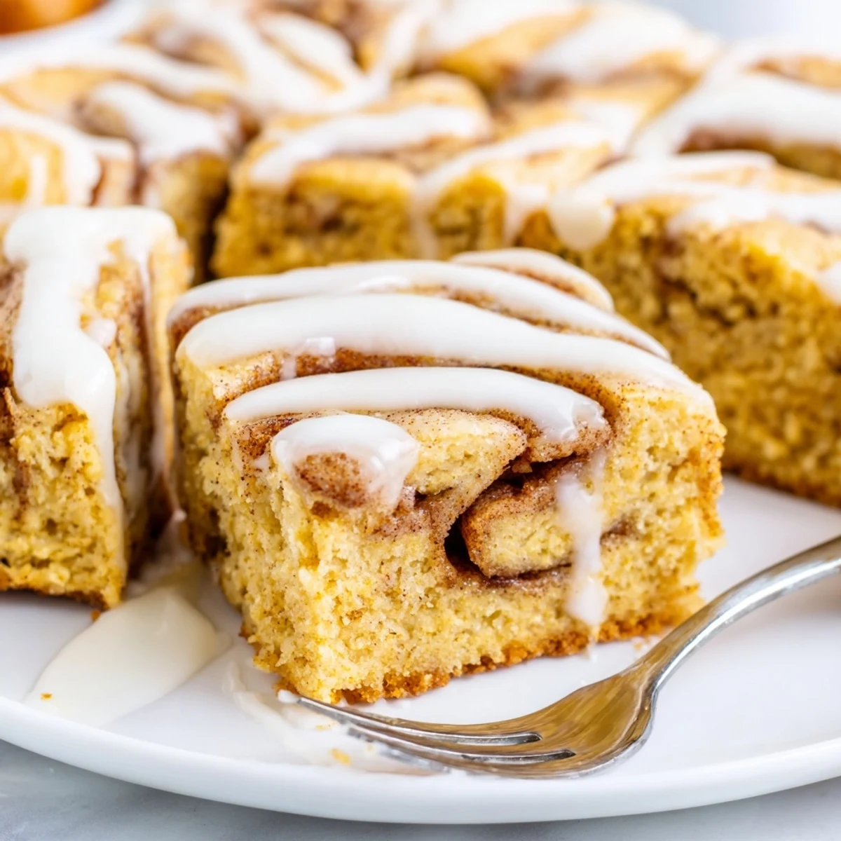 Freshly baked cinnamon roll cookie bars with a sweet swirl and delicious glaze.