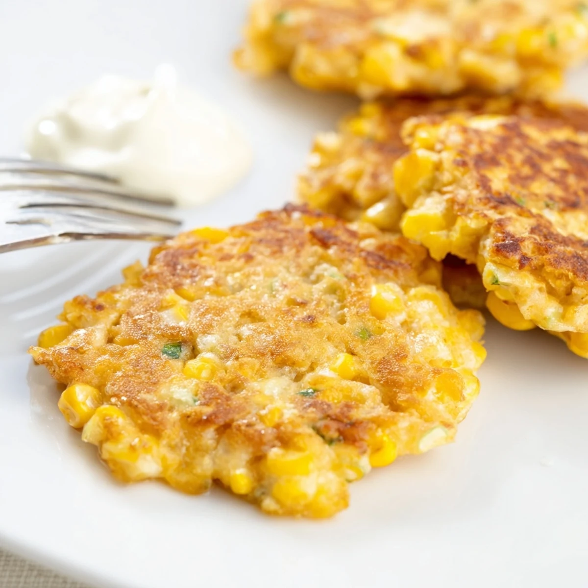 Golden brown Sweet Corn Fritters served with creamy sour cream, perfect for brunch.