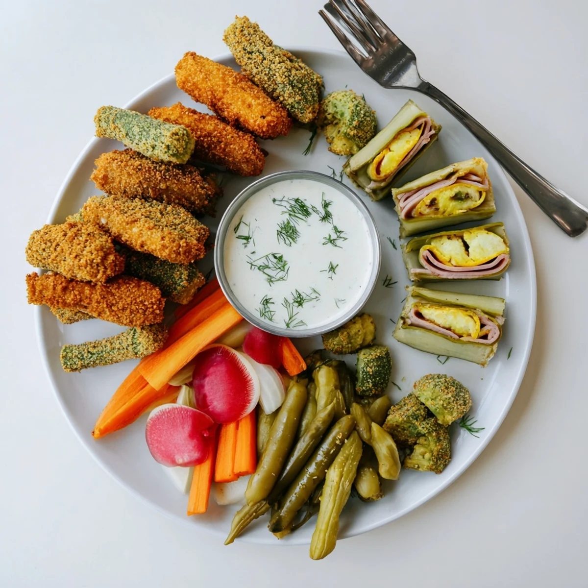 Crispy fried pickles served with tangy ranch dipping sauce for pickle lovers.