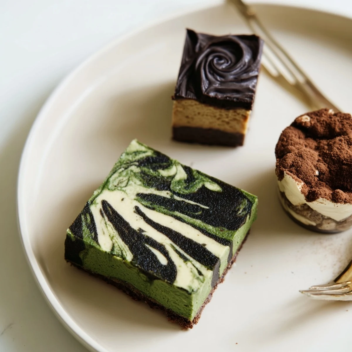 Mini chai tiramisu cups elegantly layered with mascarpone and spiced ladyfingers, delightfully sweet.  