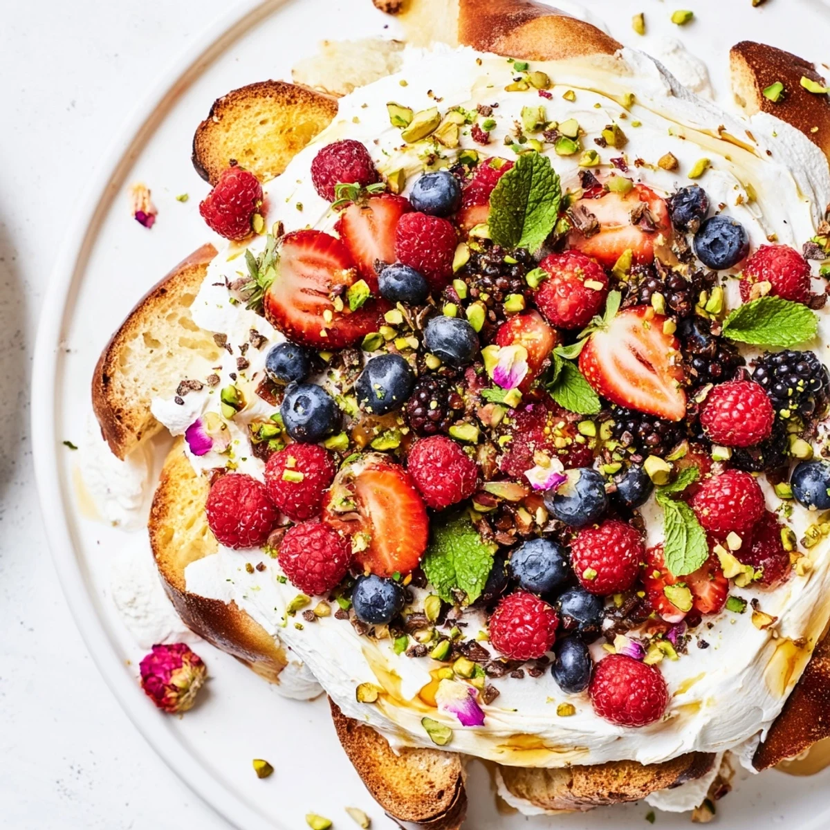 Indulge in a shareable Butter Board Dessert, lavishly topped with colorful berries and nuts.  