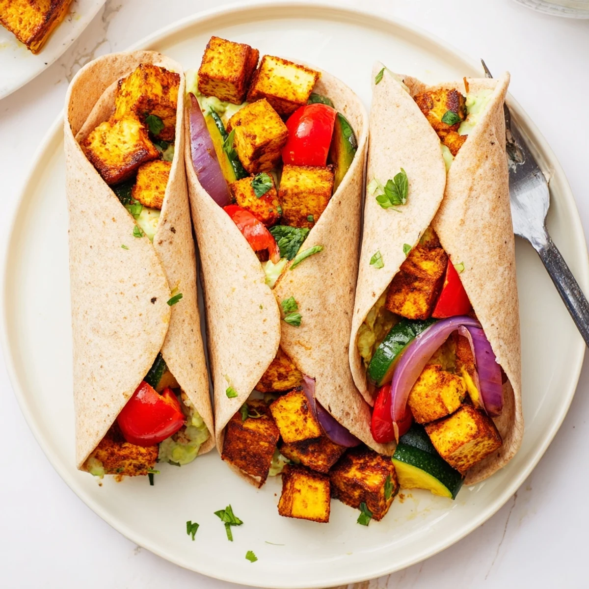 Delicious Vegan Viral Recipe Re-make featuring colorful roasted vegetables and tofu cubes.