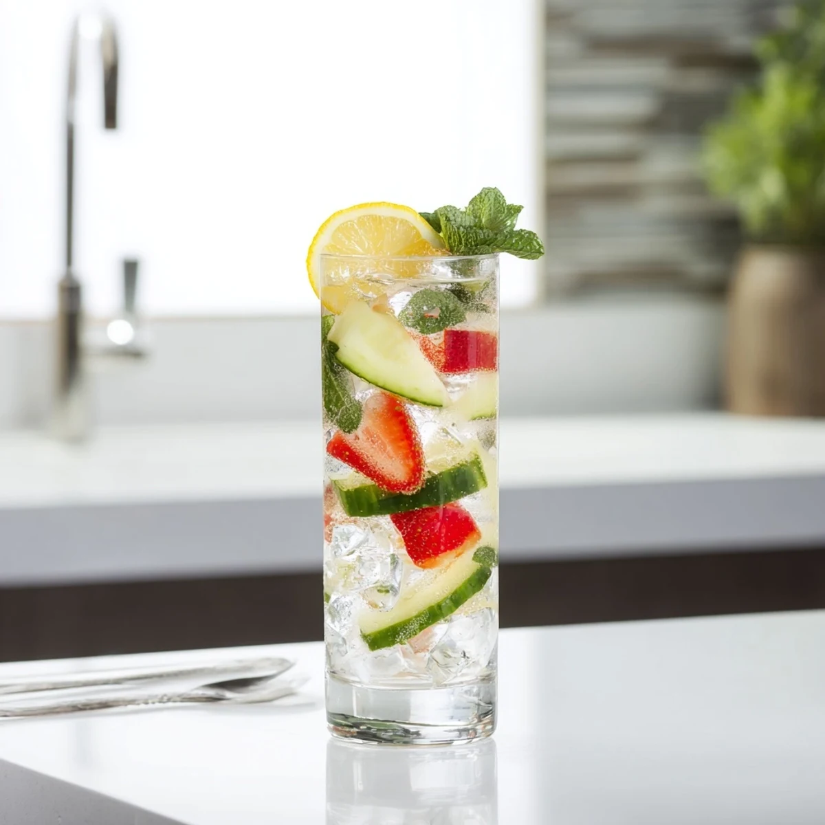 Chilled Water-Based Mocktails bursting with strawberry and mint, perfect for summer gatherings.  