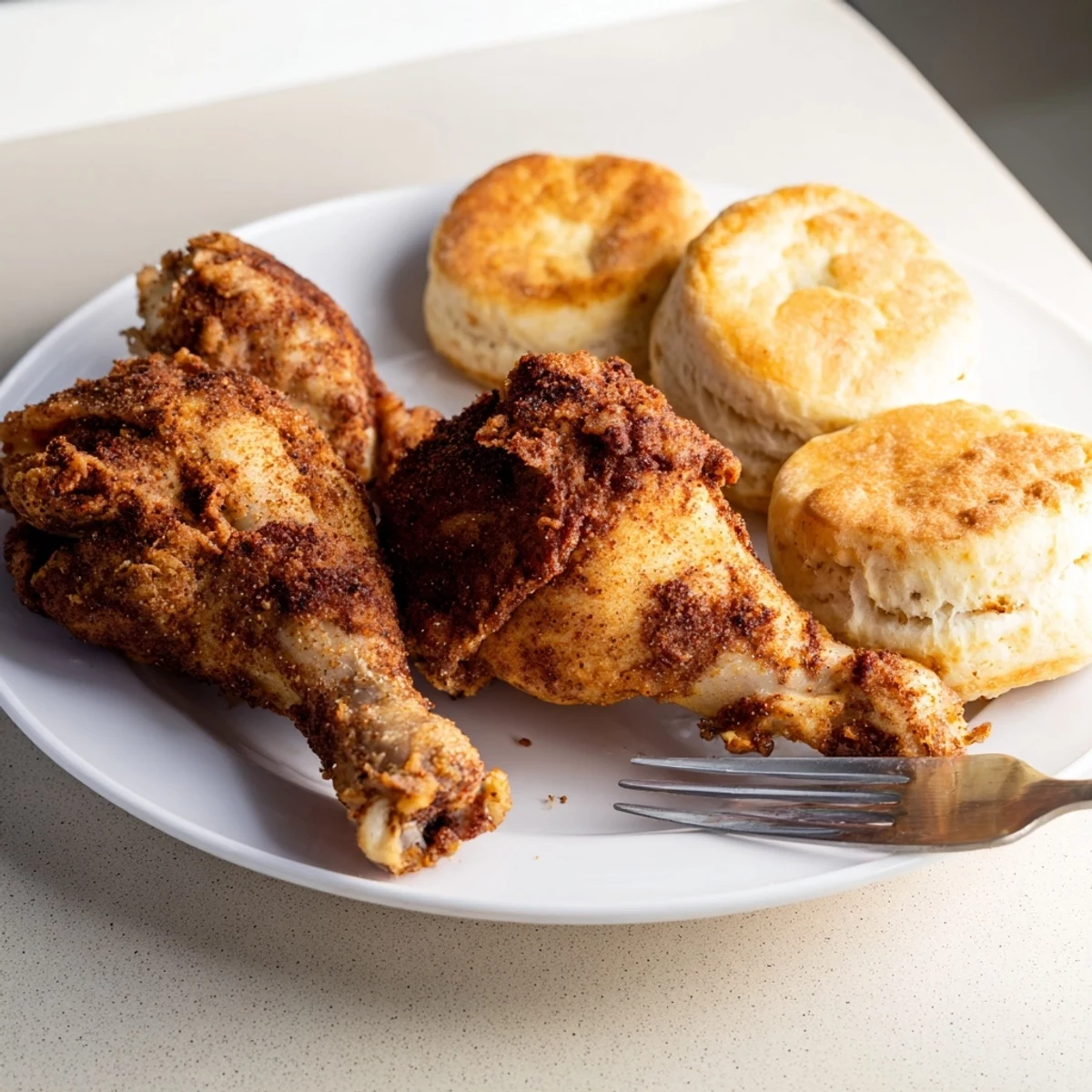 Golden, juicy Southern fried chicken paired with warm buttermilk biscuits, a family favorite.  