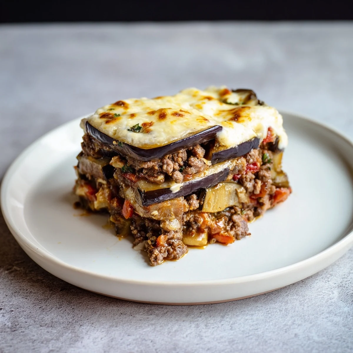 Steam rising from a freshly baked moussaka, a classic Greek casserole ready to share.