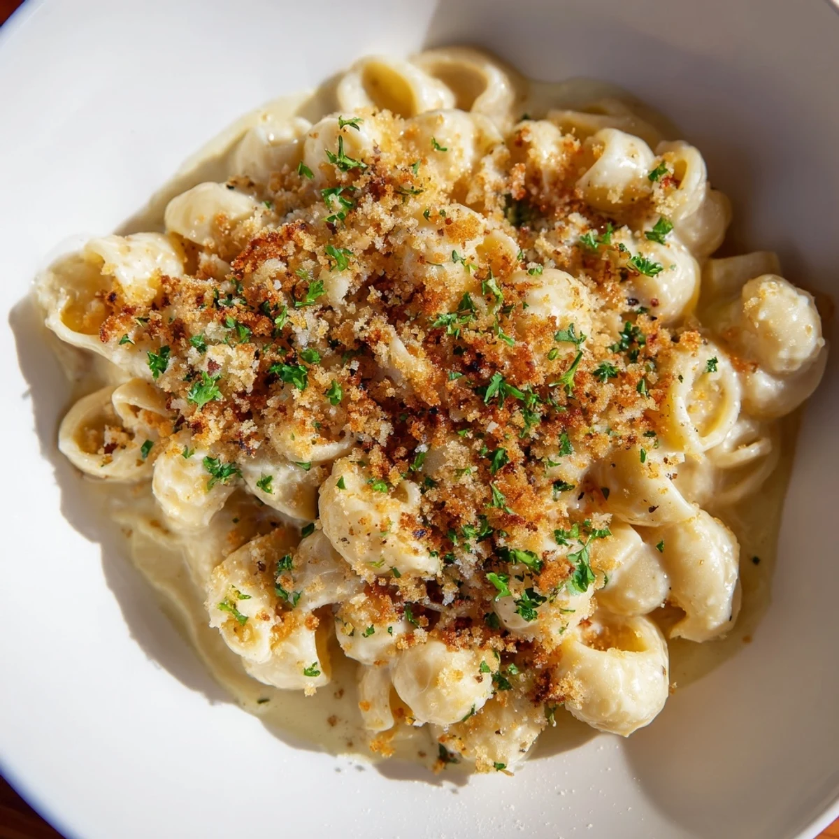 Golden, bubbly Truffle Macaroni & Cheese with a crispy breadcrumb topping, perfect comfort food.
