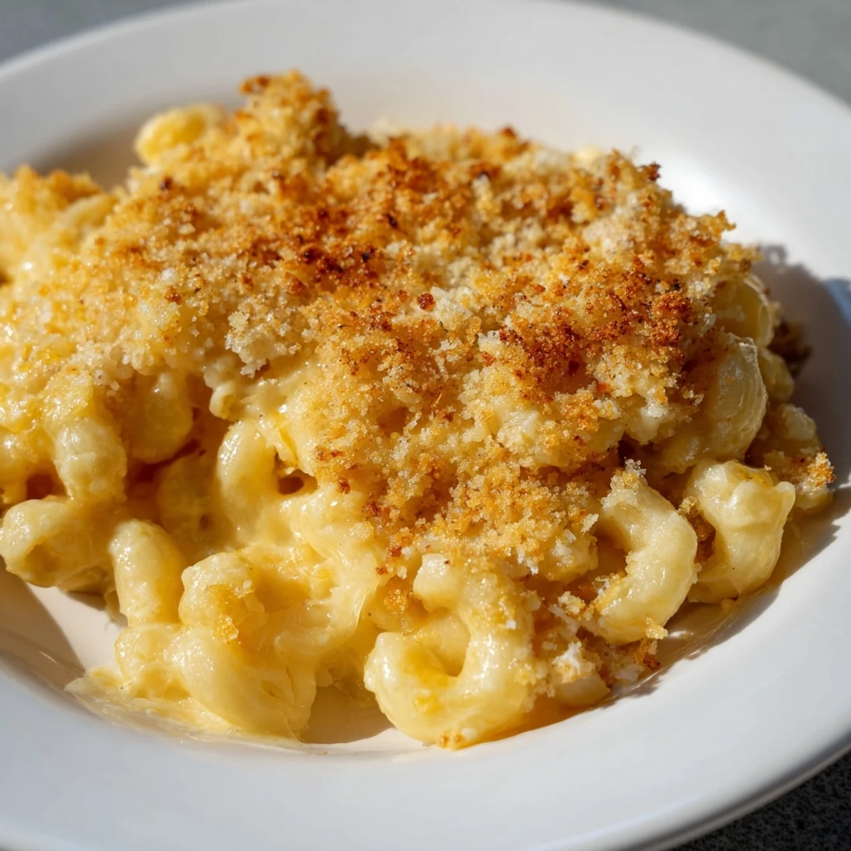 Golden-brown Baked Macaroni and Cheese with a bubbling, cheesy interior, ready to serve and enjoy.