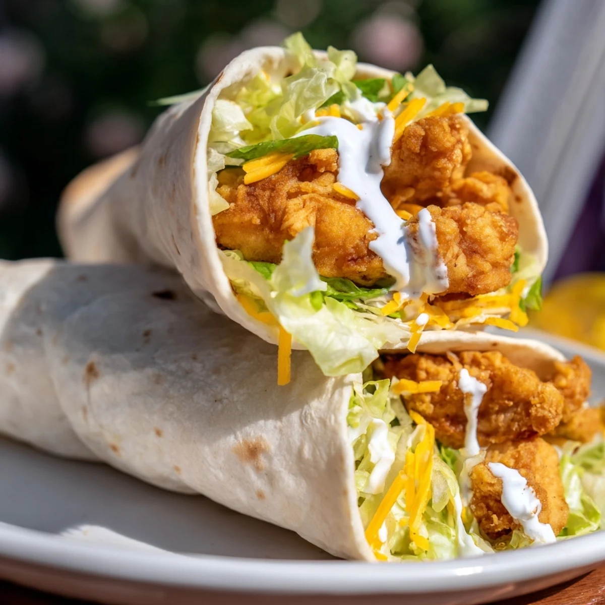 Golden, crispy chicken ranch snack wrap, with fresh lettuce and cheese ready to eat.