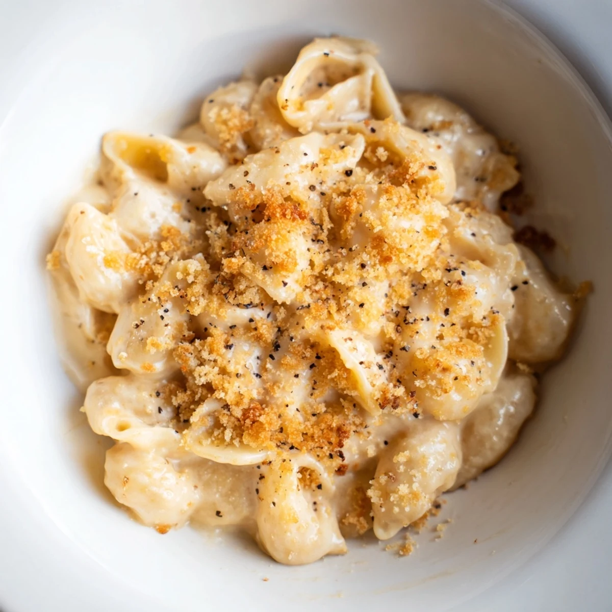 Close-up of Easy Tinis Mac & Cheese: creamy, cheesy, and bubbling, ready to be enjoyed.