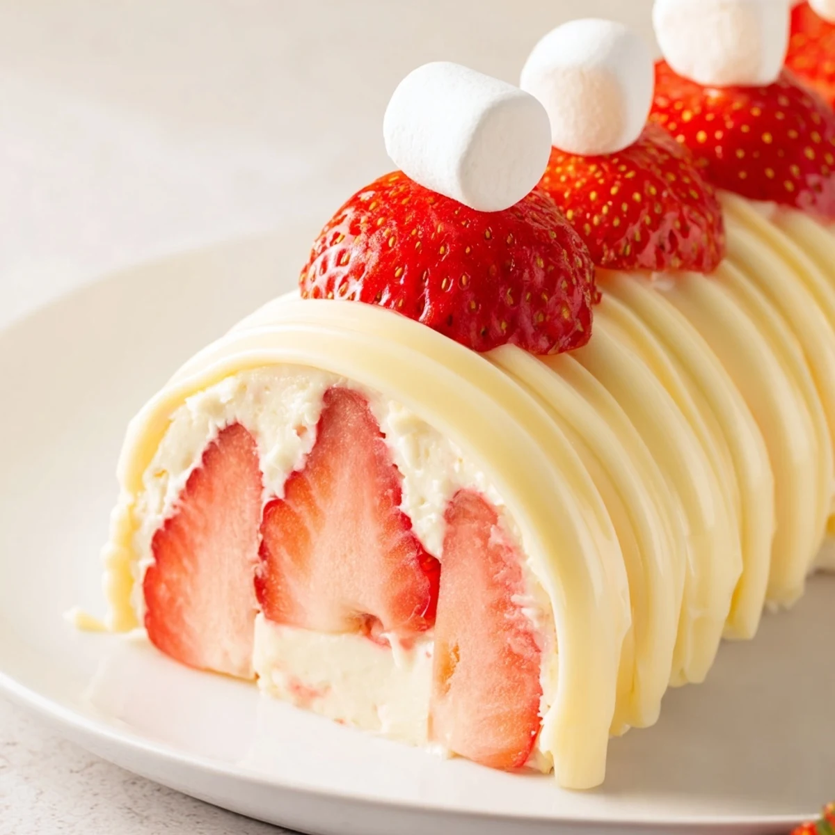 Enjoy a close-up image of the finished Air Fryer Santa Hat Strawberries, perfect for a whimsical celebration.