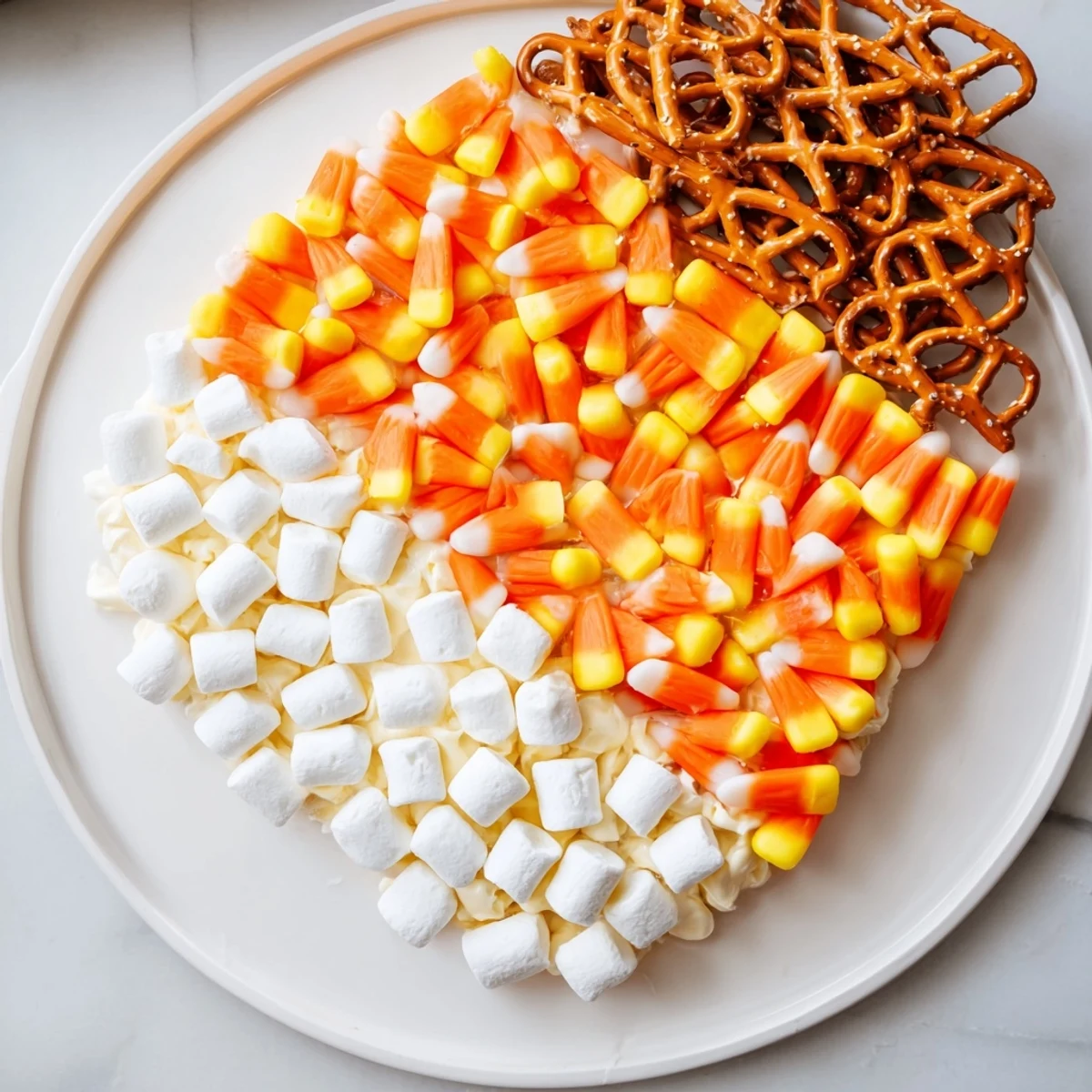 A vibrant Candy Corn Spooky Board filled with colorful Halloween sweets and savory snacks to enjoy.