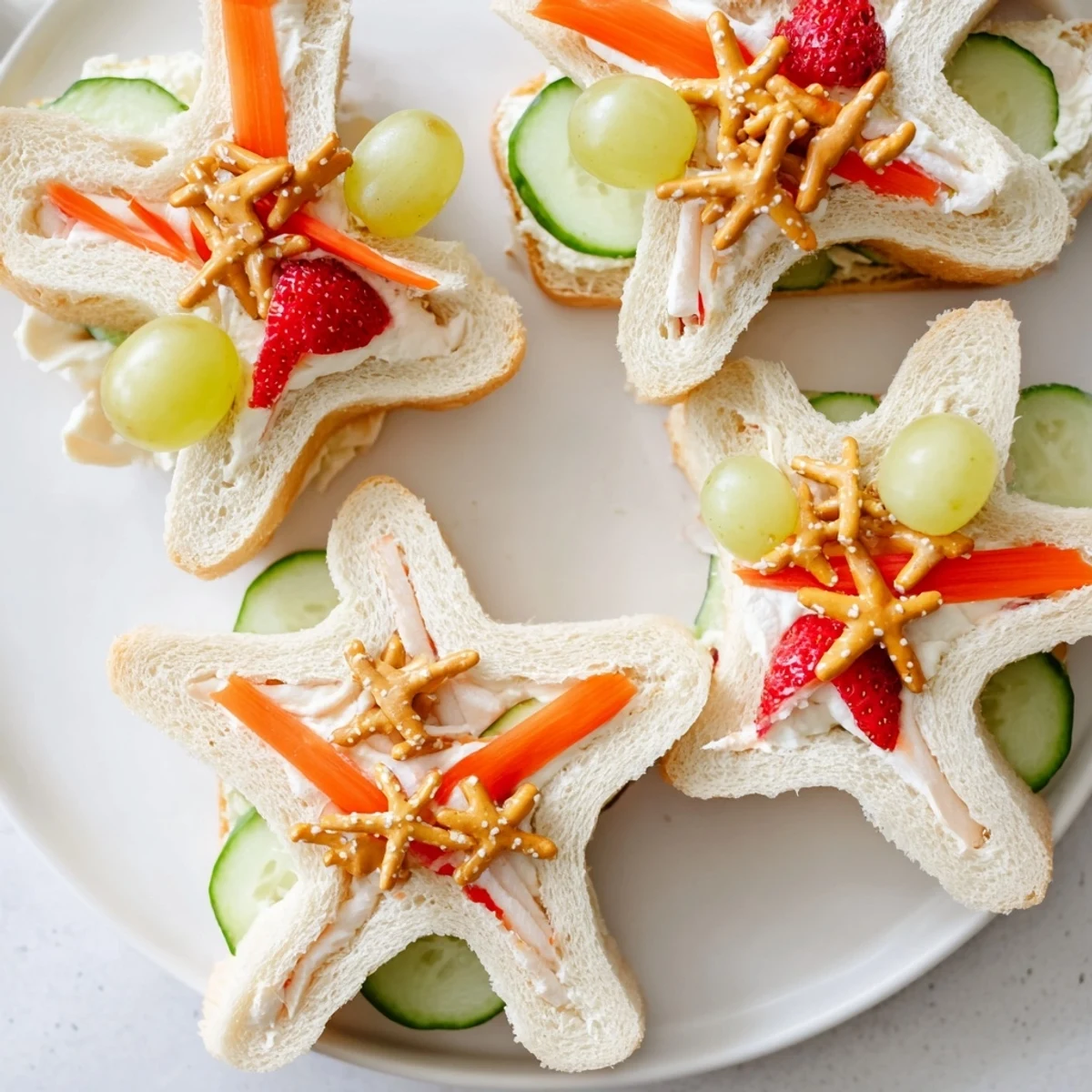 This easy Beach Day Starfish snack spread features starfish sandwiches, pretzels, and fresh, tasty goodies for summer.