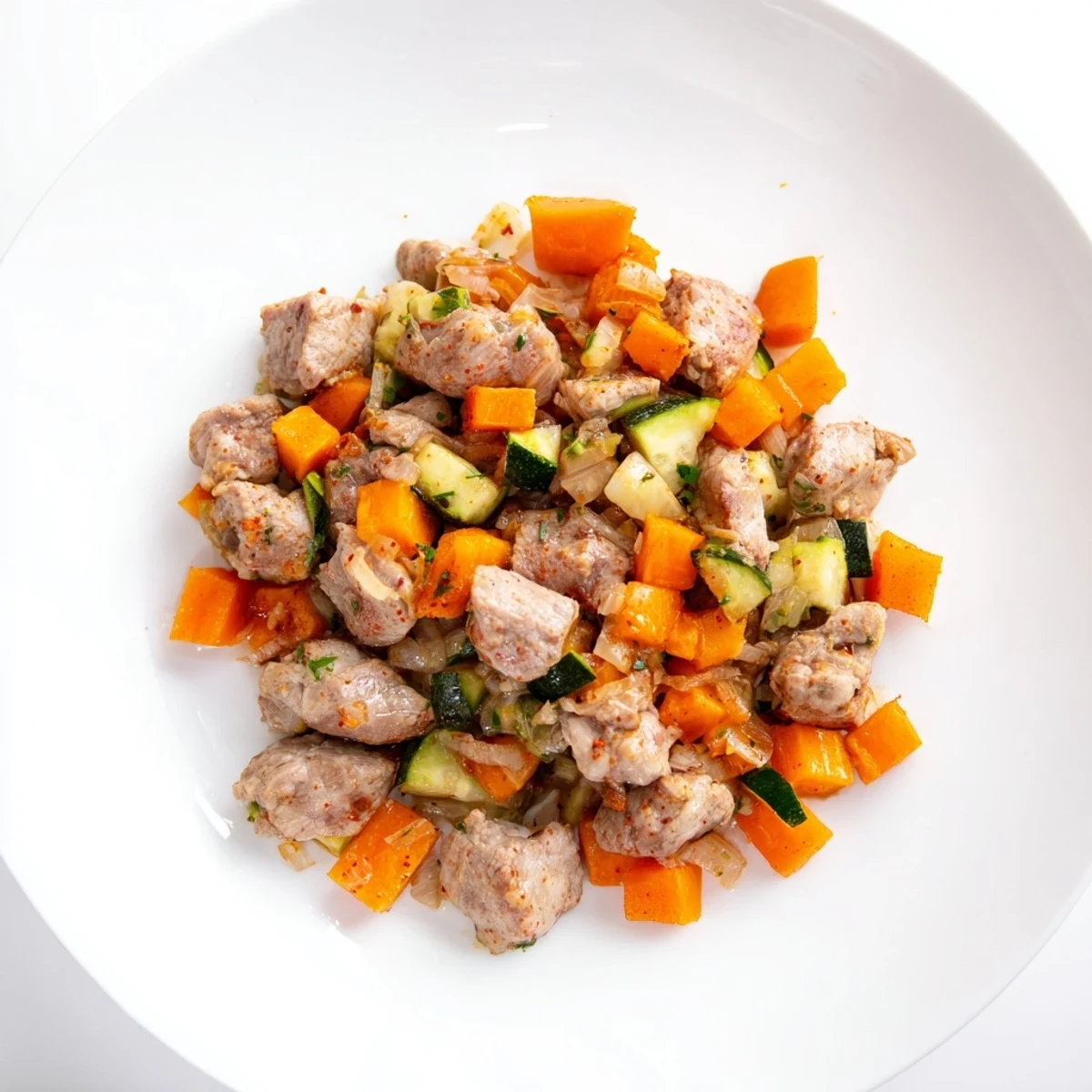 Golden cubes of the sweet lamb platter served, a comforting dish for babies and toddlers.