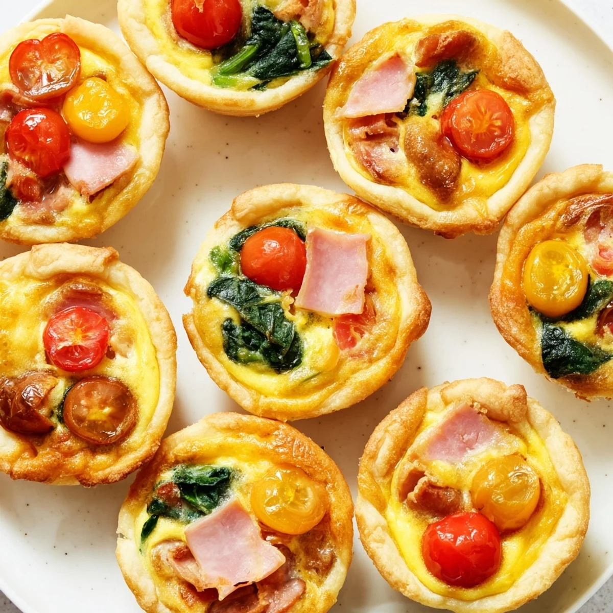 The Mini Quiche Holiday Village Board displays a charming array, perfect for any holiday appetizer spread.