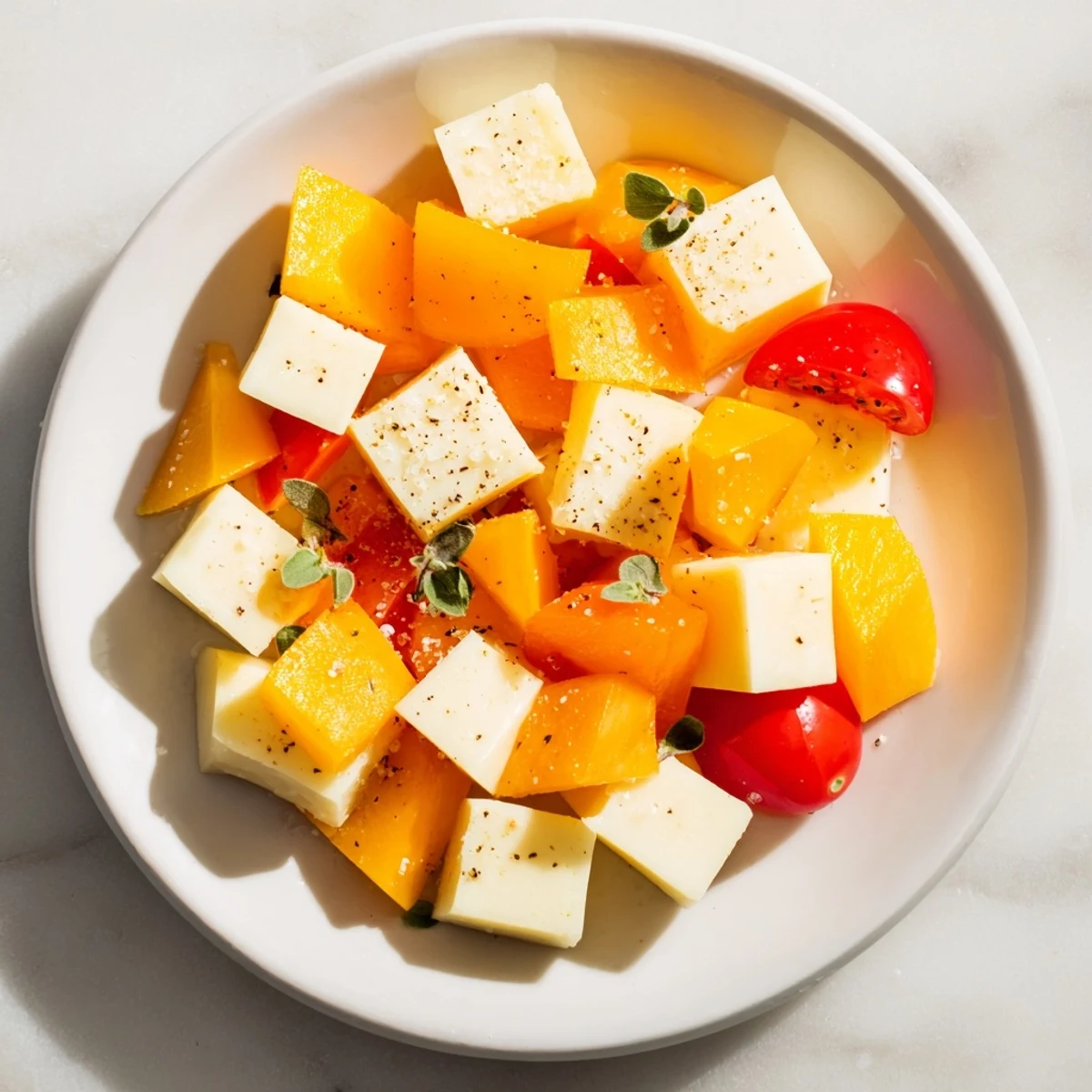 Glowingly red apples with dusted cheeses create a festive autumn appetizer called Autumn Ember.