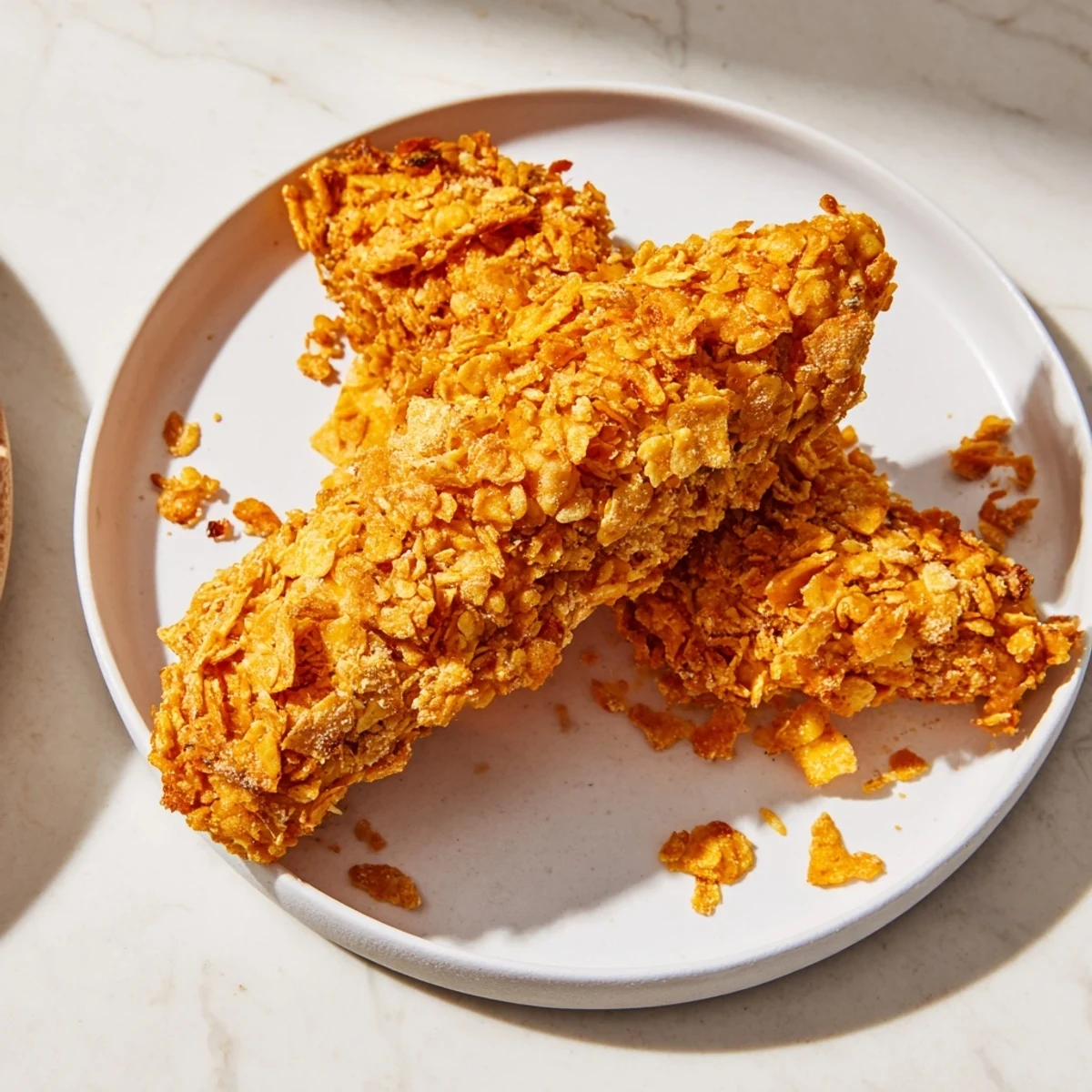 Golden-brown Crispy Onion Chip Chicken Tenders, ready to dip in creamy ranch, promise deliciousness.