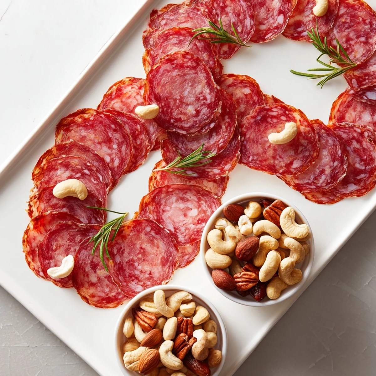 Beautiful, gluten-free The Infinity Loop features cured meat interwoven with mixed nuts, visually stunning.
