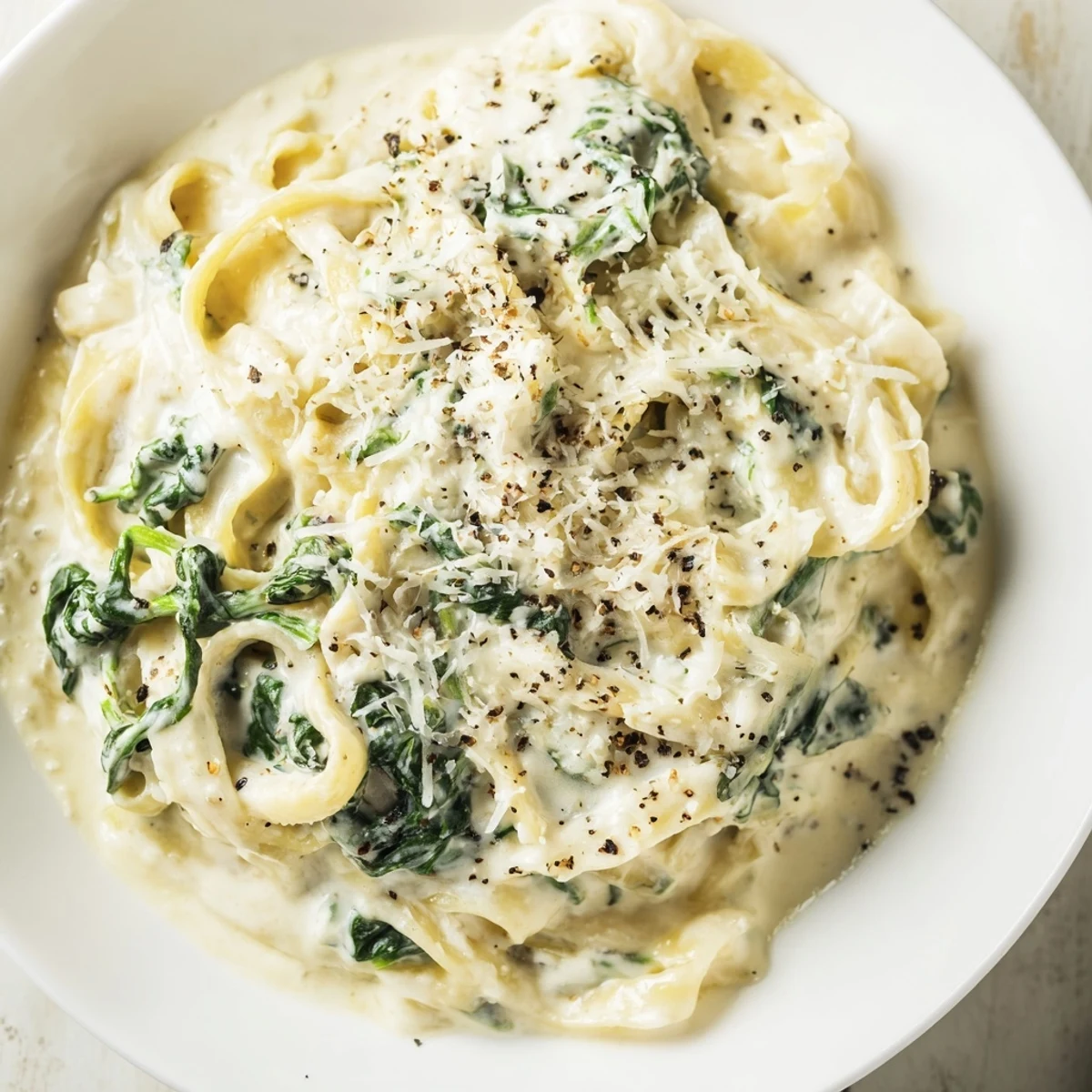 Freshly made Creamy Spinach Pasta, with vibrant green spinach and a creamy, garlic-infused sauce.