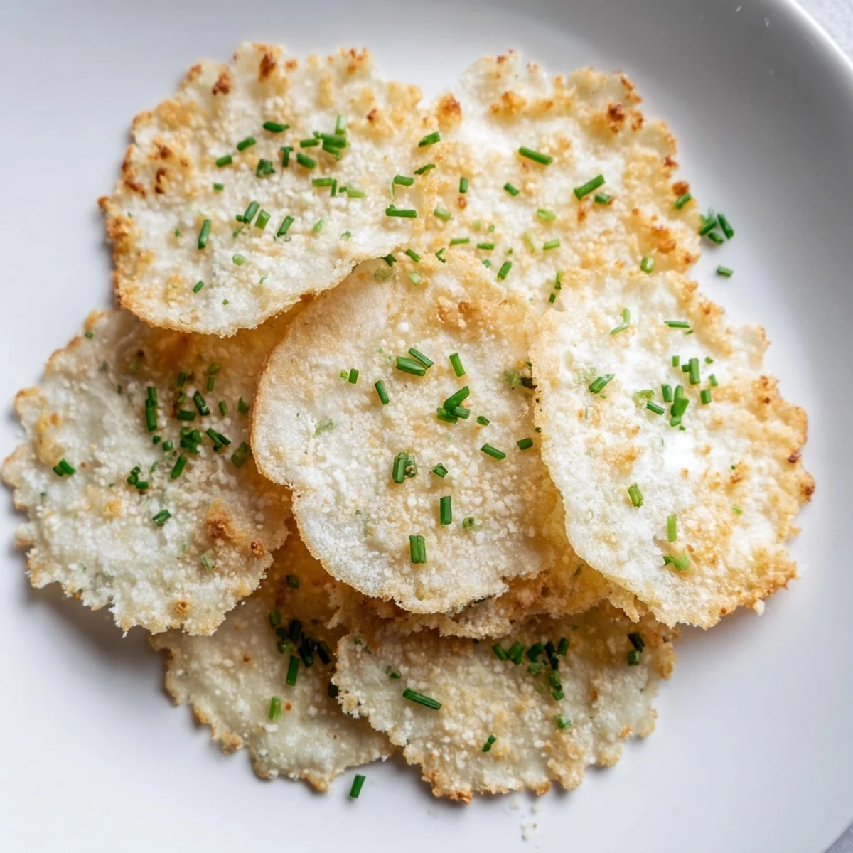 Golden, crispy cottage cheese chips, a healthy snack, ready to be enjoyed with a creamy dip.