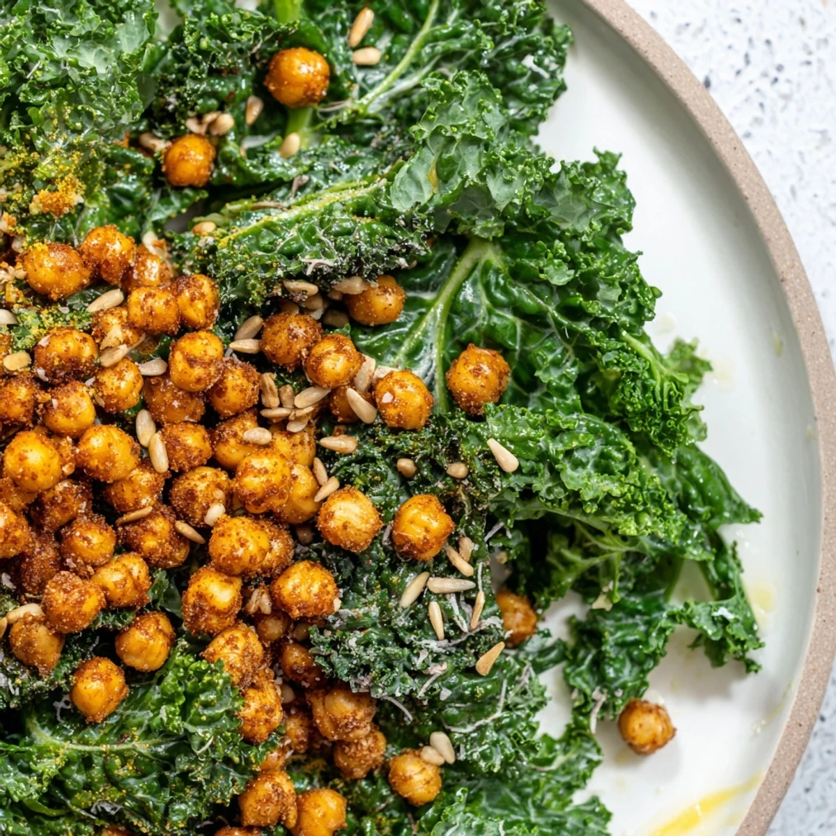 Warm Kale Salad with Crispy Chickpeas, a colorful salad with golden chickpeas and vibrant greens.