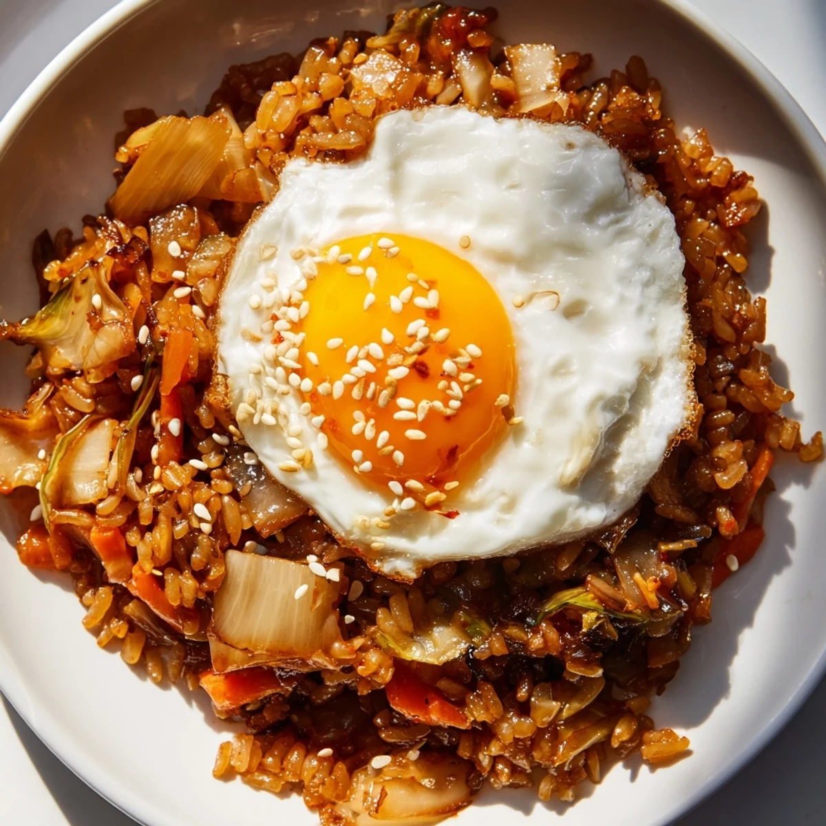 Enjoy savory kimchi fried rice, a quick and flavorful Korean comfort food dish.