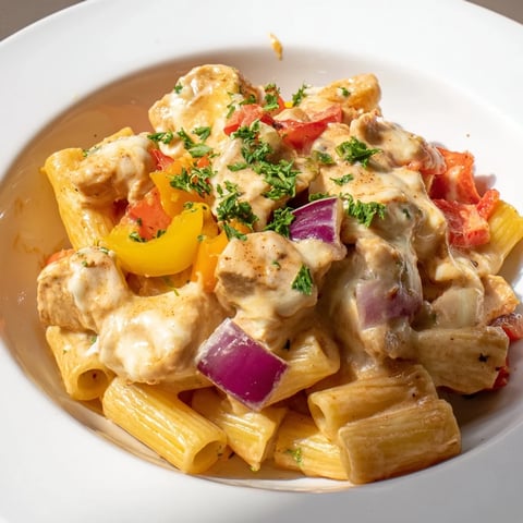 Golden, bubbly Cajun Chicken Pasta Bake fresh out of the oven, perfect for a cozy dinner.
