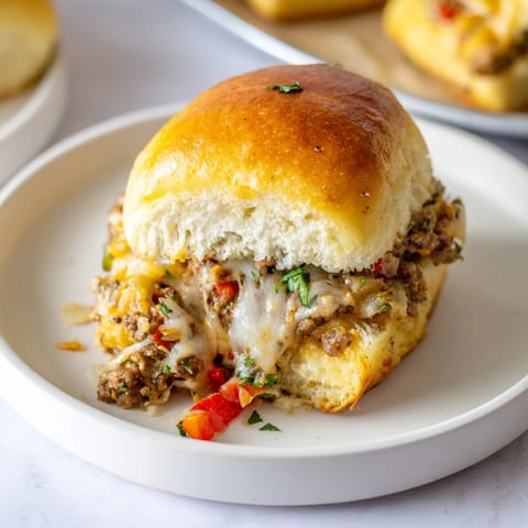 Savory Cheesy Cajun Turkey Stuffed Rolls with melted cheese oozing, ready to serve warm.