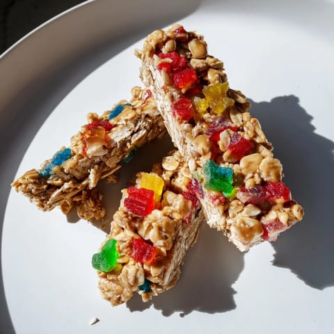 Homemade gummies and crispy freeze-dried candy add fun to these DIY snack bars.  