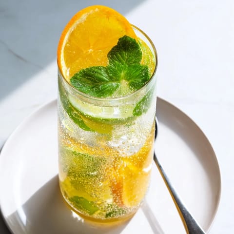 Homemade Probiotic Soda Mocktail served over ice, bursting with fresh citrus flavors.  