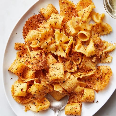 Golden baked pasta chips, seasoned variety, perfect for snacking or parties.  