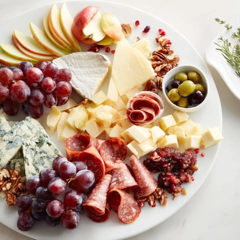 Vibrant Jingle Bell Cheese Board—festive cheese, fruits, and crackers perfect for holiday gatherings.