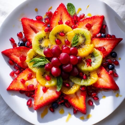 A close-up view of the Festive Poinsettia Fruit Bowl bursting with color, ideal for brunch.