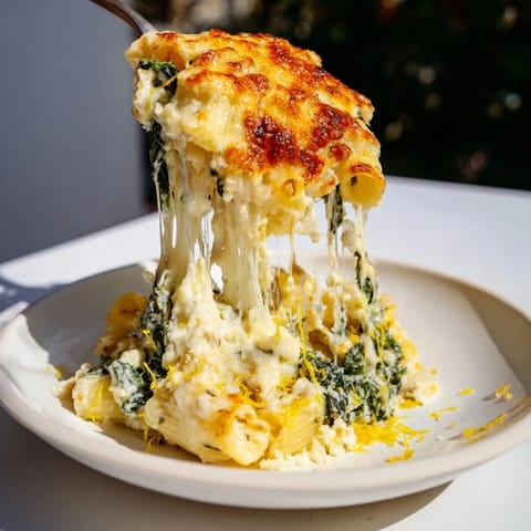 Golden-brown crust on creamy whipped ricotta & spinach baked pasta, perfect for a cozy weeknight meal.