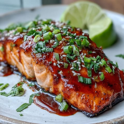 Crispy baked Bang Bang Salmon fillets topped with a creamy, spicy-sweet sauce and garnished with sesame seeds.