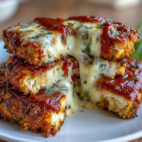 Fresh mozzarella melts over rich marinara, bubbling on baked tofu cutlets for a vegetarian dinner.