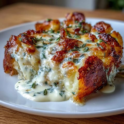 Creamy Smashed Potato Gratin with golden, crispy potatoes baked in rich cream and melted cheese.