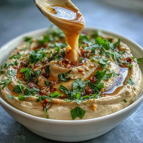 A smooth, zesty tahini sauce with lemon and garlic, perfect for drizzling over grain bowls or falafel.  