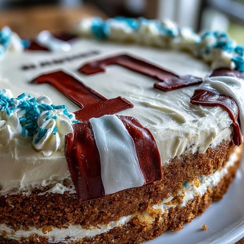 Personalized Boys Graduation Sports Jersey Cake featuring team colors and a custom name in bold lettering.  
