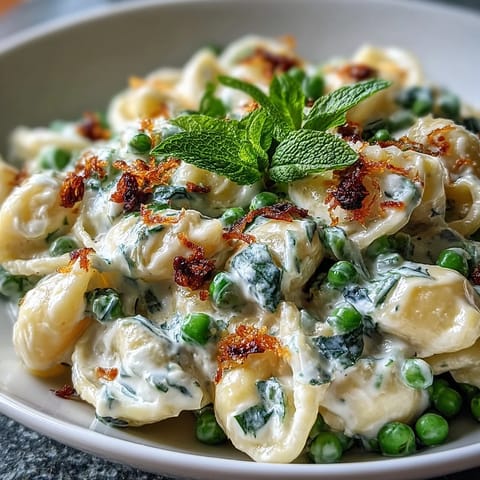 A close-up of delightful lemon ricotta pasta dish garnished beautifully with mint and cheese.