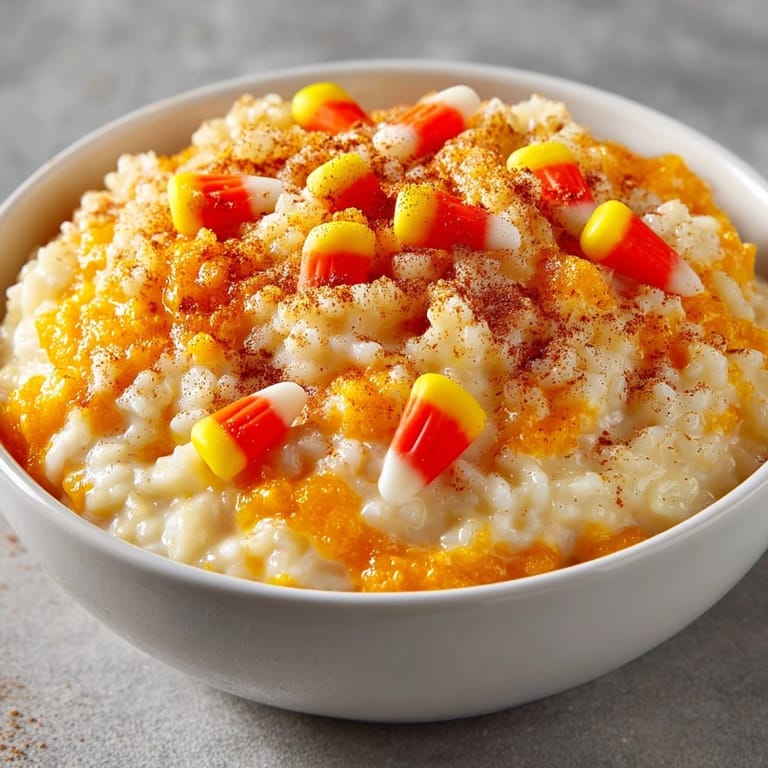Homemade Pumpkin Spice Rice Pudding, a Thanksgiving dessert with soft texture and vibrant color.