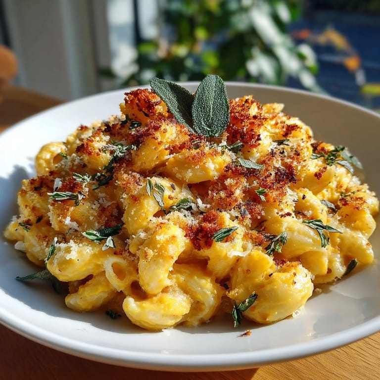 Homemade Butternut Squash Mac &amp; Cheese showcased: a vibrant autumn twist on classic comfort food.