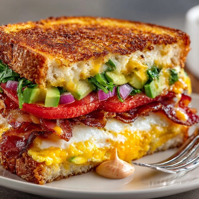 Step-by-step: making a TikTok Breakfast Sandwich, layering ingredients for a delicious, quick meal.