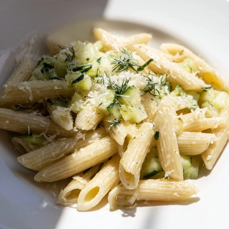 Making Lemon Basil Pickle Pasta – sizzling garlic and diced pickles in a hot skillet.