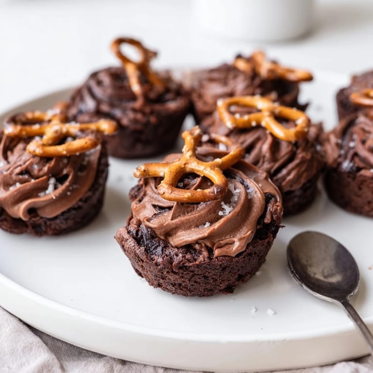 Decadent Nutella Pretzel Brownie Bites with swirls of Nutella and salty pretzel crunch.  