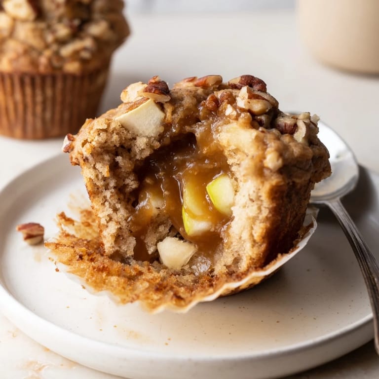 Warm caramel apple pecan muffins fresh from the oven, ideal for cozy snacking.